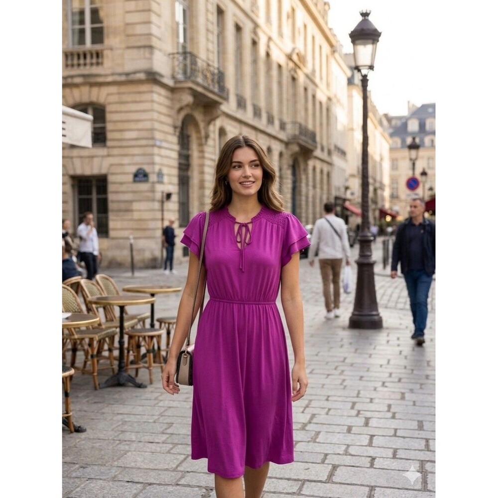 New Gilli Purple Flutter Sleeve Keyhole A-Line Knee Length Elegant Dress Women S